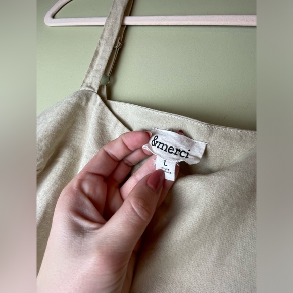 Linen Tank Ruffle Tan Beige Zip Up Side Adjustable Strap - Picture 7 of 8